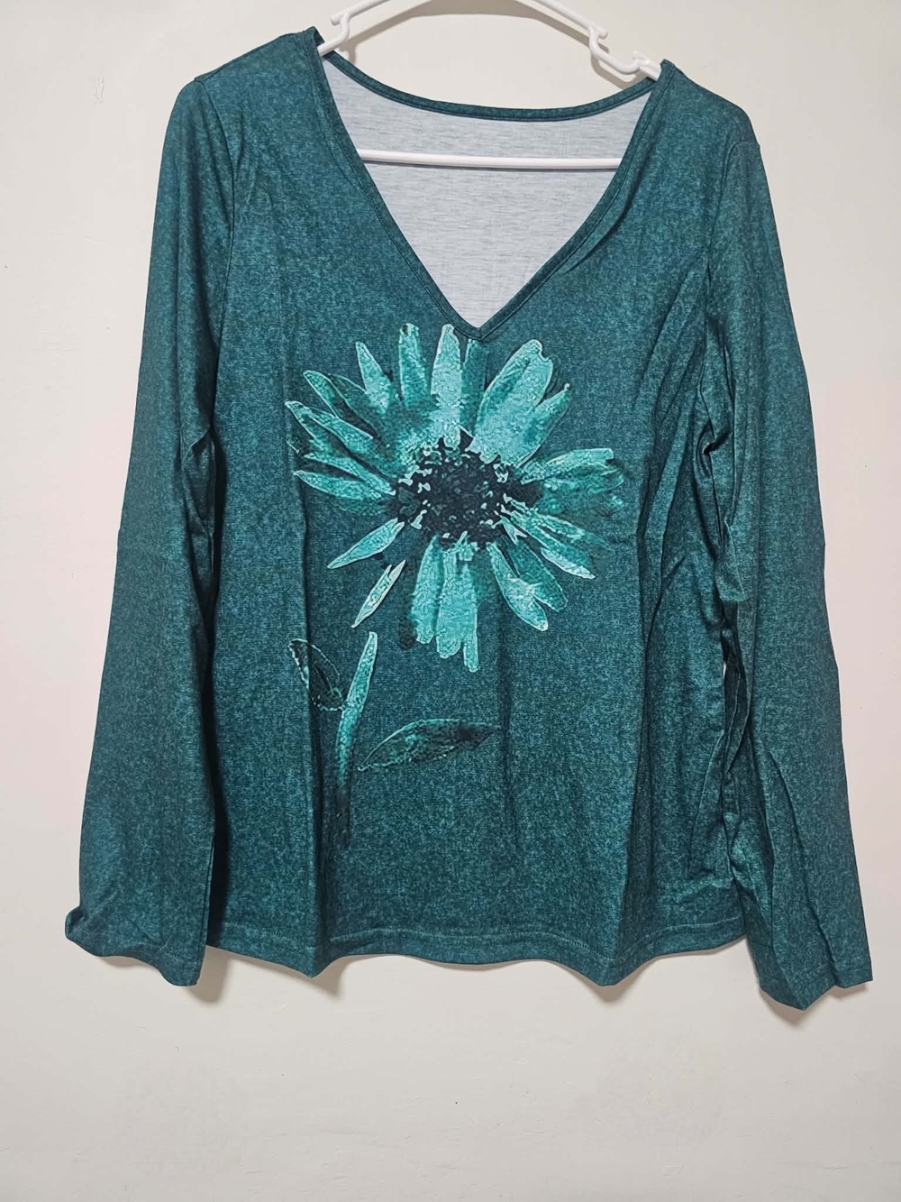 Teal Sunflower Print Long Sleeve Top Size M - Picture 2 of 5